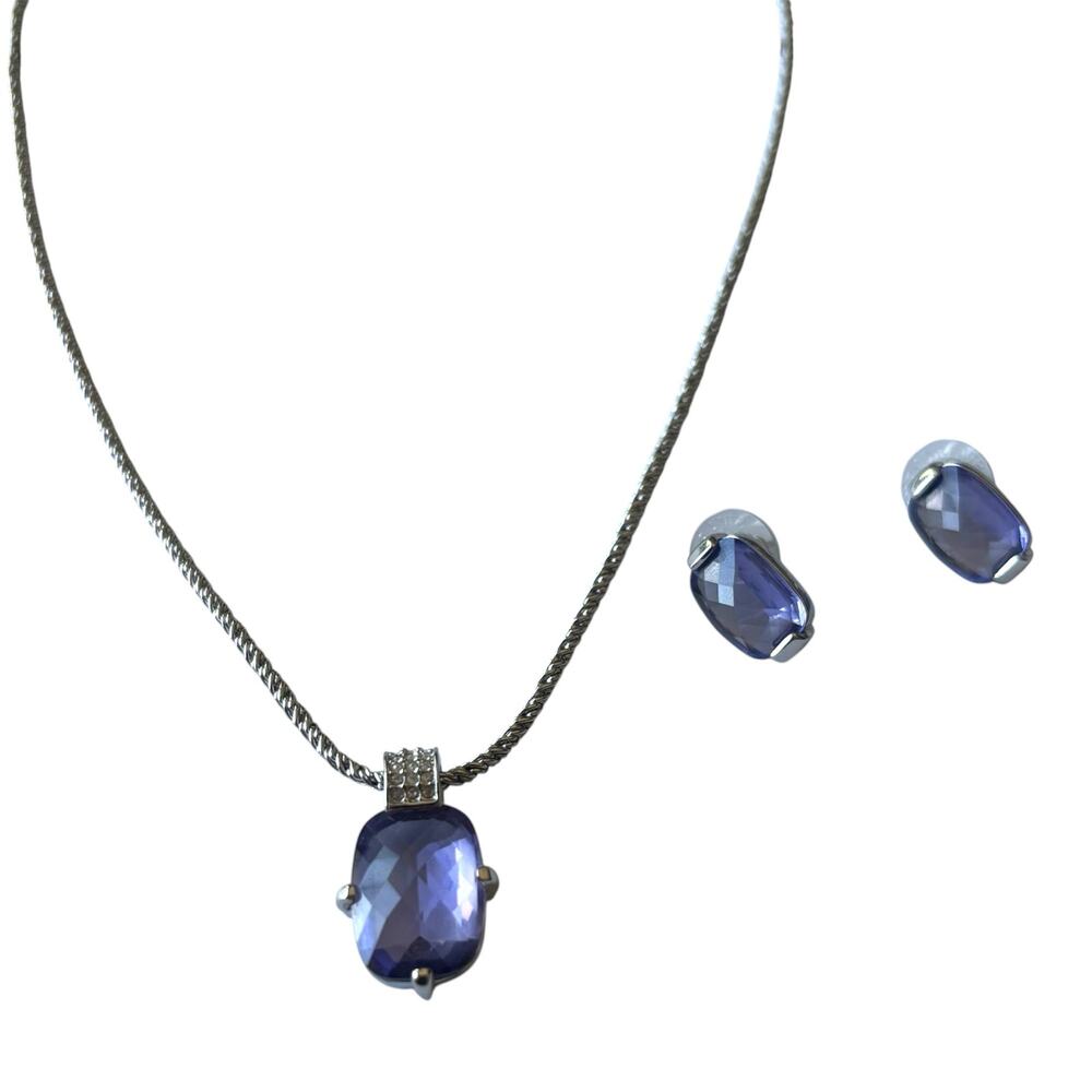 Vintage Swarovski Signed Purple Faceted Rhodium Plated Necklace & Earrings